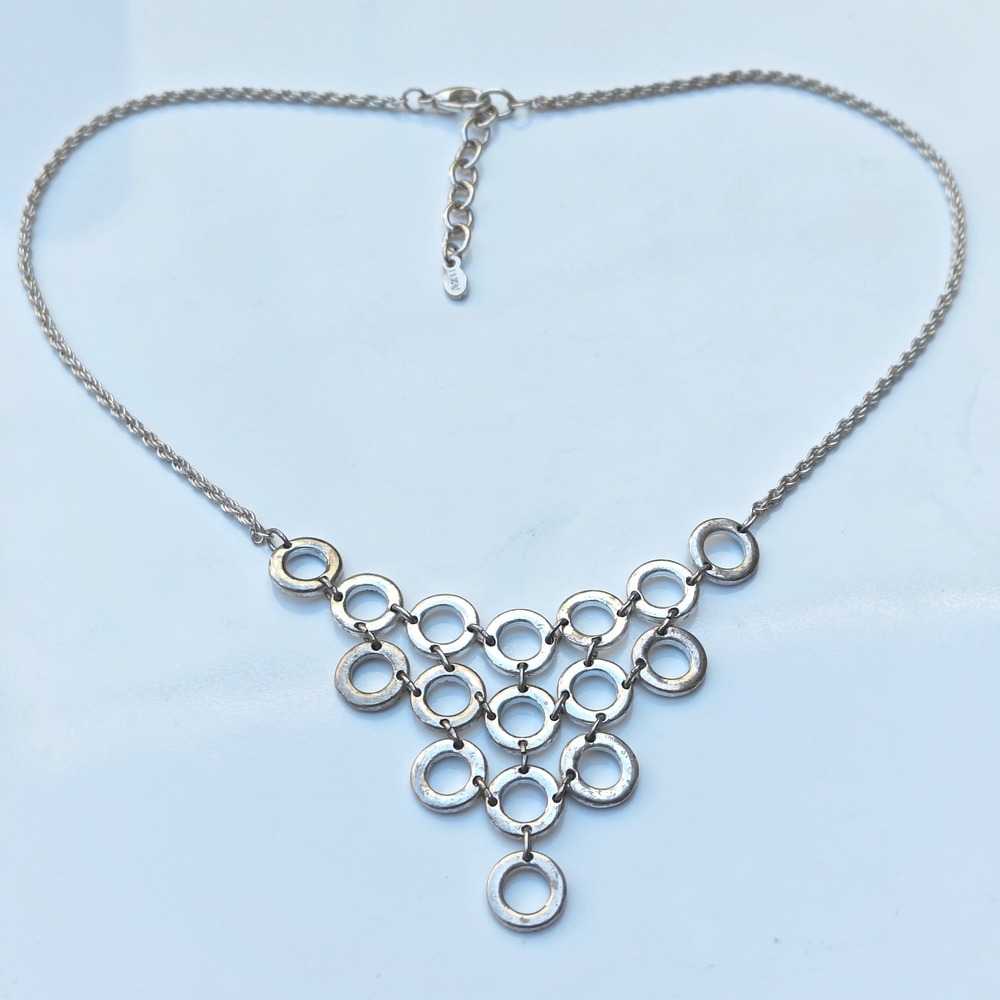 Vintage Anne Klein AKII Silver Tone Interlocking Circle Bib Statement Necklace